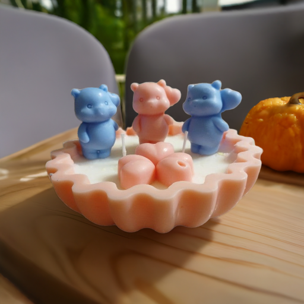 Handcrafted rustic bear candle trio in a natural wax bowl for woodland home decor by Scent Fushion Candles