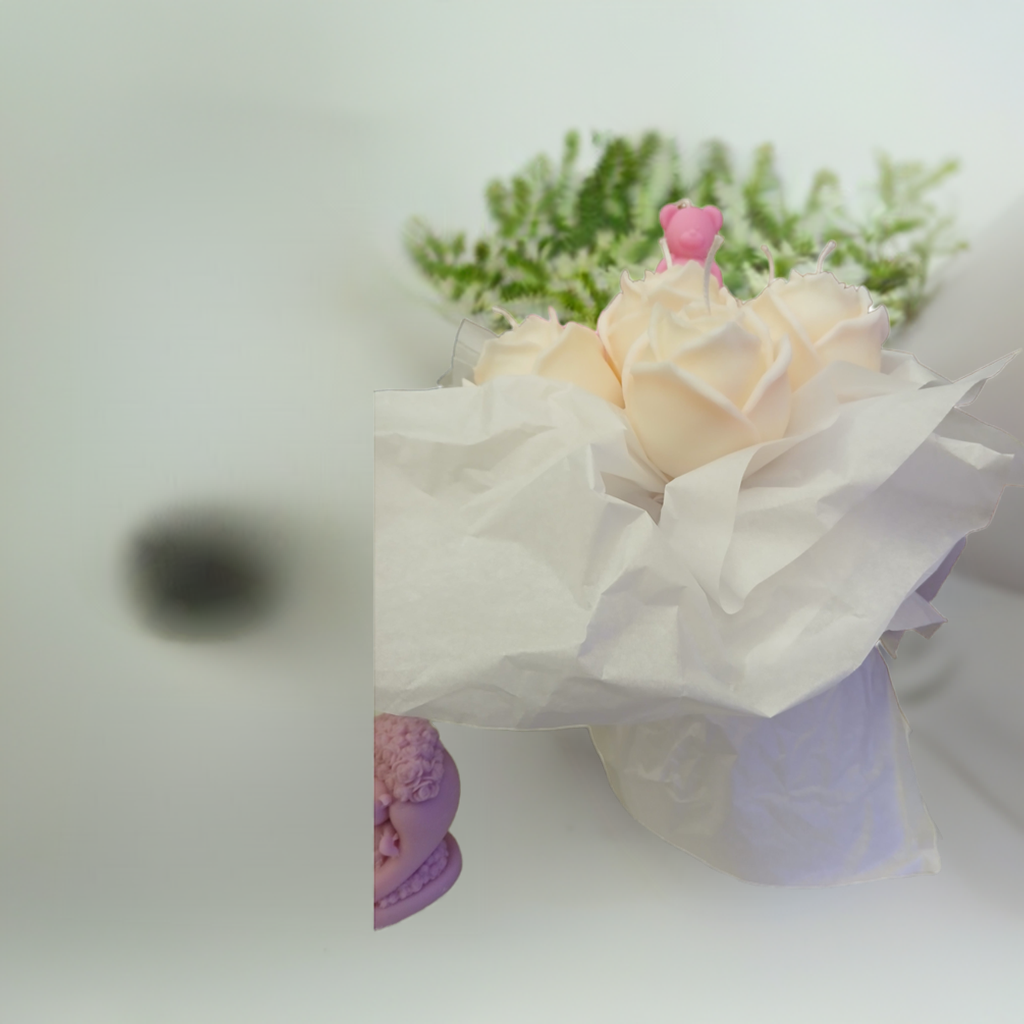 Realistic bouquet design white rose candle, perfect for home décor and gifts