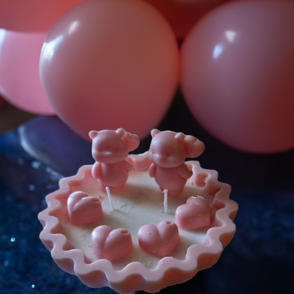 Bear-shaped candles in a rustic wax bowl adding charm to farmhouse style interior by Scent Fushion Candles