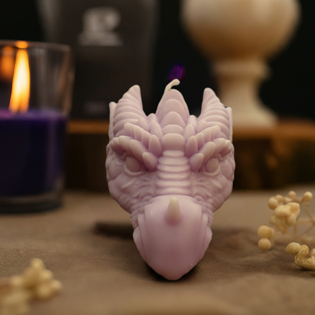 Fantasy-themed dragon candle on wooden table, perfect for gothic home decor