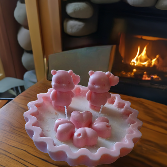 Rustic 2-3 bear-shaped candles in a handmade wax bowl for cozy cabin decor by Scent Fushion Candles