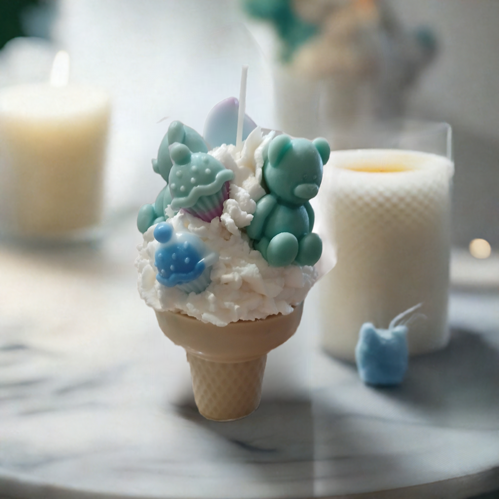 Scent Fushion Candles 12 oz Vanilla Bean Soy Wax Candle, Pastel Ice Cream Cupcake & Bears Design