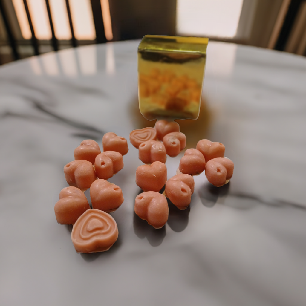 Cinnamon Heart Wax Tarts in Rustic Packaging – Perfect for Gift-Giving