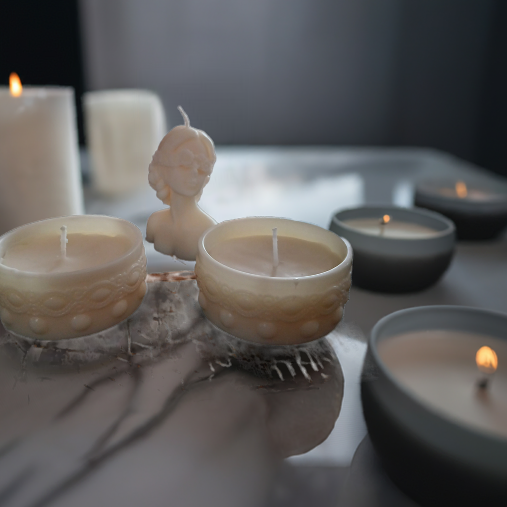 Unique flower girl keepsake candle with two side wax candles, handcrafted in West Virginia by Scent Fushion Candles.