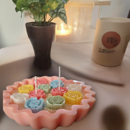 12 Mini Embedded Mini Rose Candle in Artisan Wax bowl