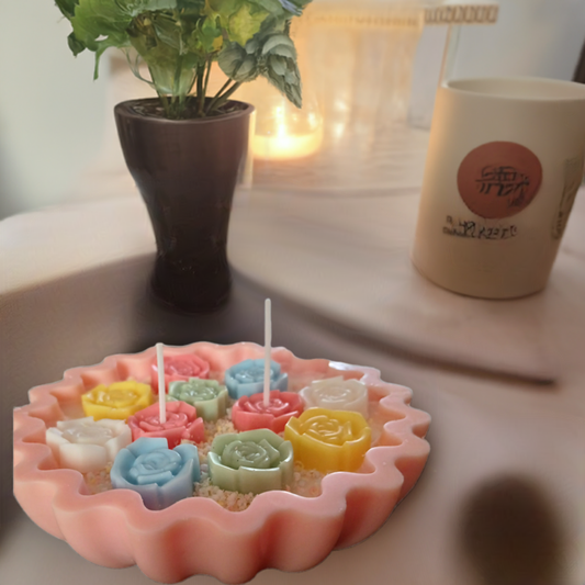 12 Mini Embedded Mini Rose Candle in Artisan Wax bowl