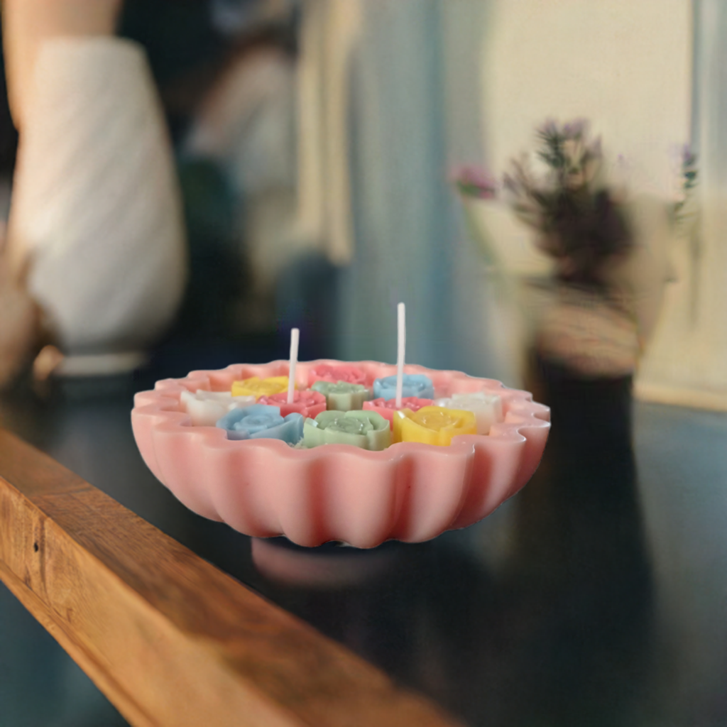 12 Mini Embedded Mini Rose Candle in Artisan Wax bowl