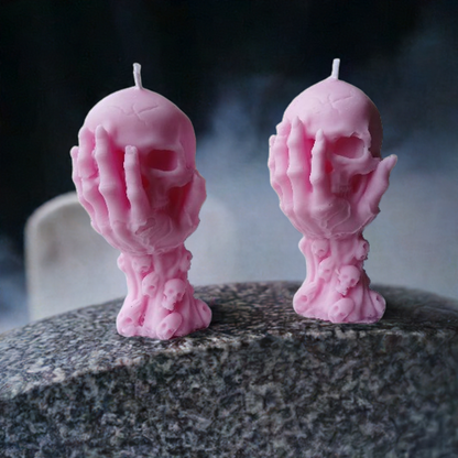 Pink Hoodoo Skull Candle for spiritual protection and emotional healing, perfect for small rituals and altar work Scent Fushion Candles