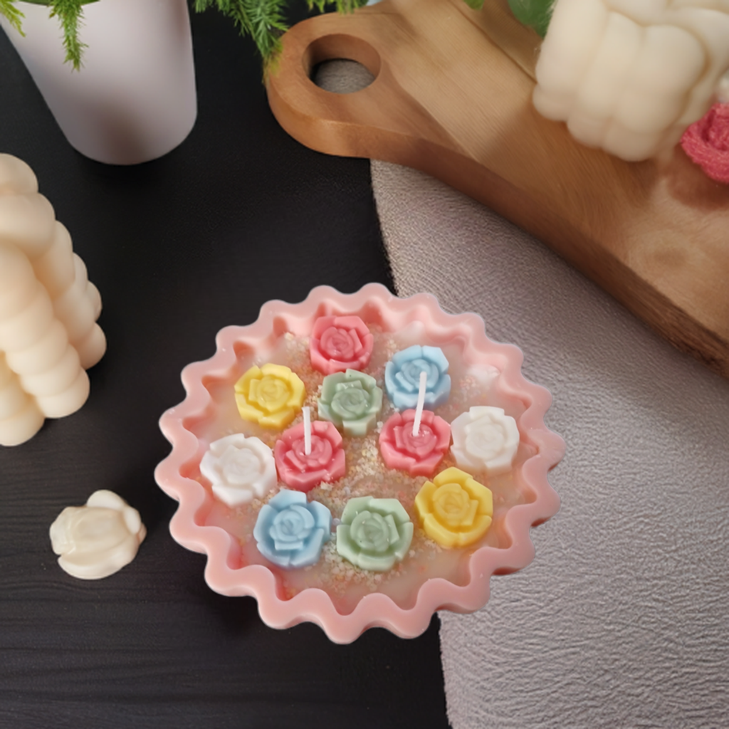 12 Mini Embedded Mini Rose Candle in Artisan Wax bowl