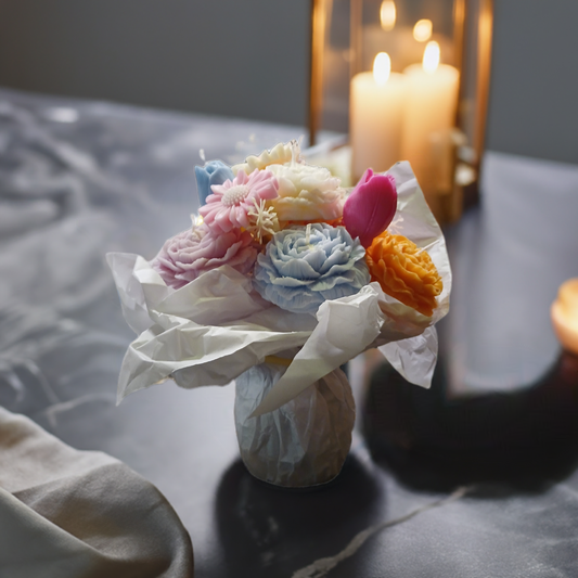 Scent Fushion candlesluxury peony tulip candle bouquet with fresh flowers and elegant candles in West Virginia