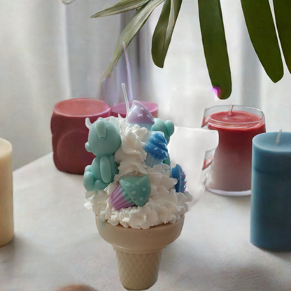 Scent Fushion Candles Noviety Pastel Ice Cream Candle with Cupcake & Bear Design, Vanilla Bean Scent
