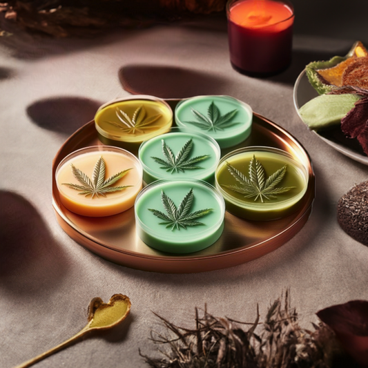 Eco-friendly Marijuana Scented Wax Melts from Scent Fushion Candles for a relaxing home fragrance.