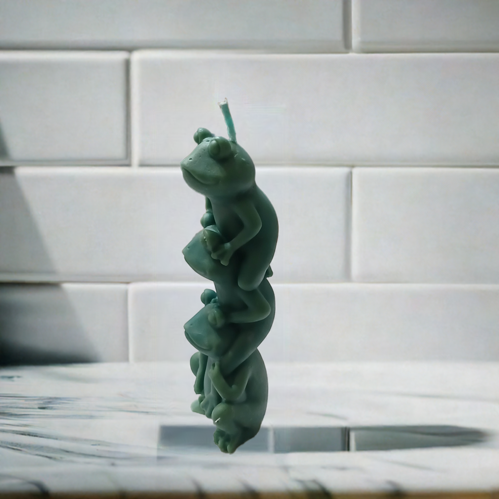 Whimsical Frog Candle Stack with Welcome Sign – Handcrafted 3oz Décor Piece by Scent Fushion Candles