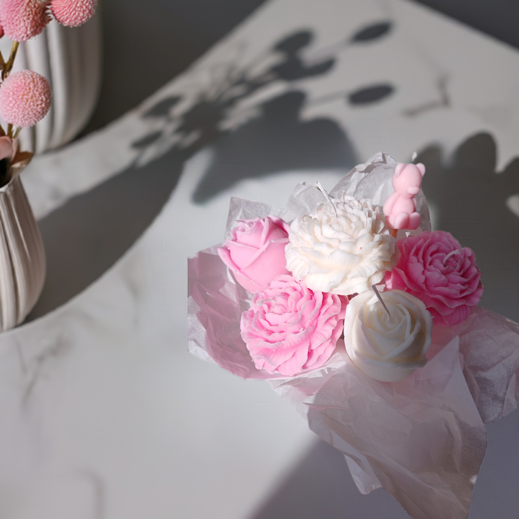 Handcrafted Gift-Worthy Peony Candles with Bear Design from Scent Fushion Candles