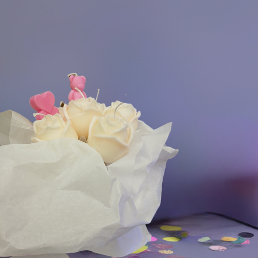 White Roses Bouquet Candle by Scent Fushion, handcrafted in Charleston W
