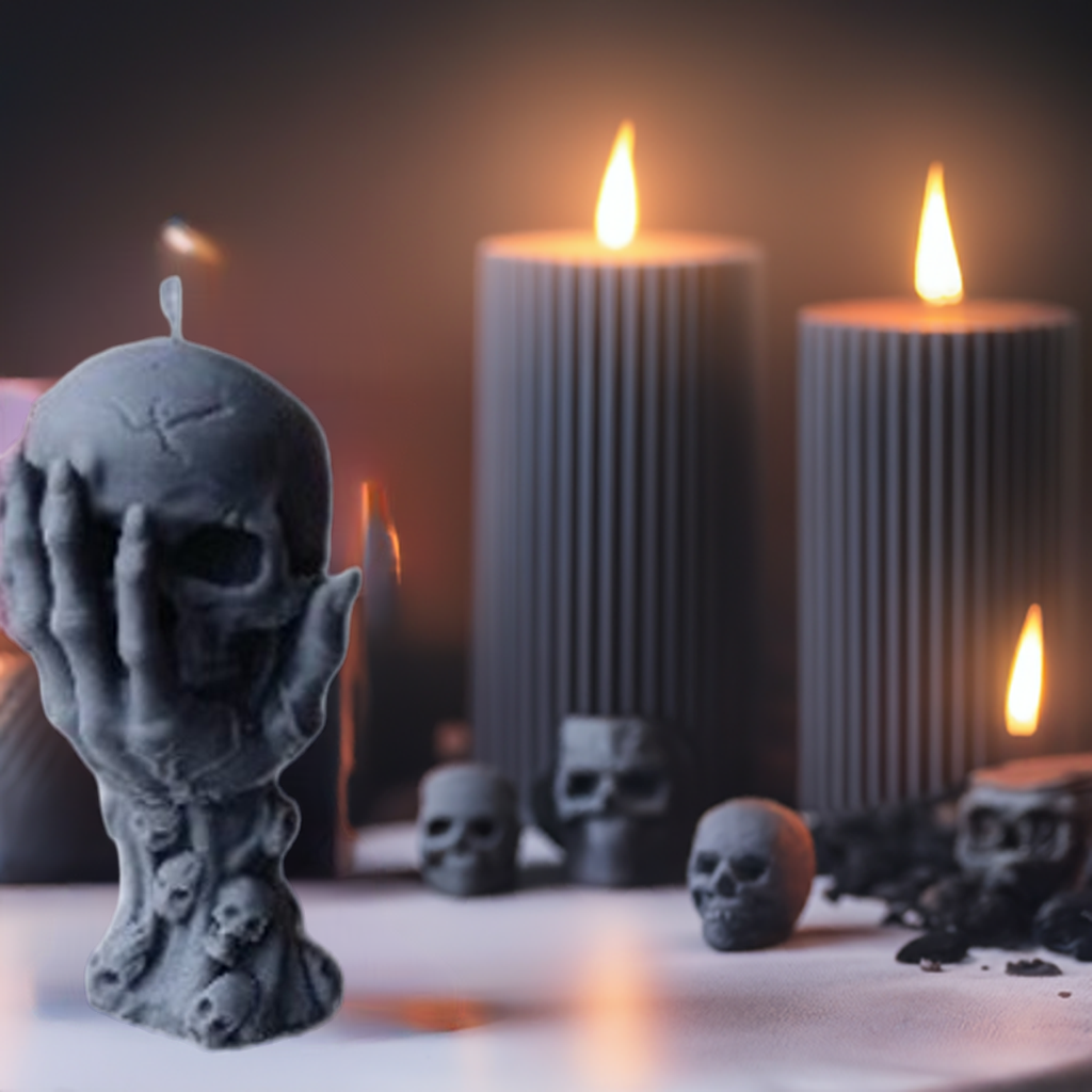 Handcrafted Grey or Pink Hoodoo Skull Candle for Rituals 3 oz by Scent Fushion Candles, ideal for manifestation spells and Halloween energy