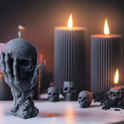 Handcrafted Grey or Pink Hoodoo Skull Candle for Rituals 3 oz by Scent Fushion Candles, ideal for manifestation spells and Halloween energy