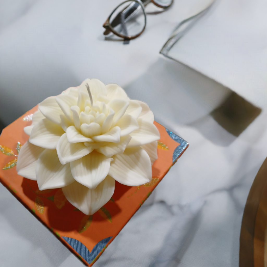 Relaxing lotus flower candle with a soothing aroma, perfect for home decor and gifting.