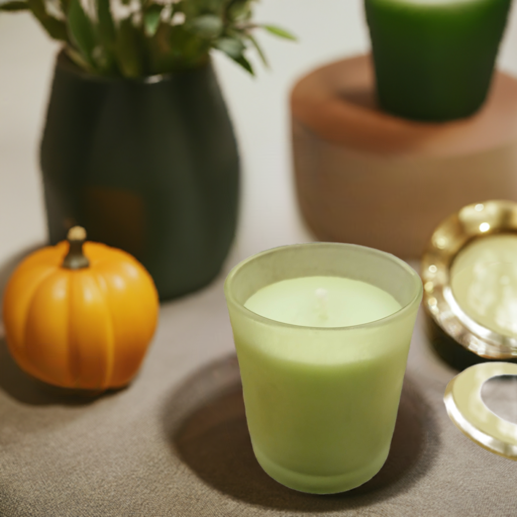 Hand-poured cucumber melon soy candle in a 4 oz glass jar