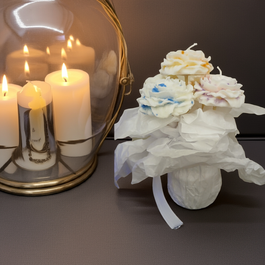 Front view of Handcrafted Floral Bouquet Candle by Scent Fushion in glass jar – made in West Virginia